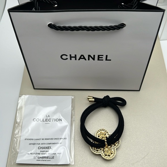 Hair Tie Beauty Chanel Or Wristband & Small Shopping Bag Gold CC Rhinestones - Picture 5 of 17